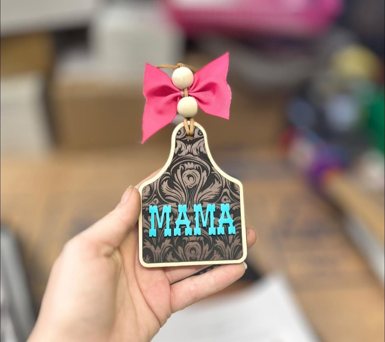 Cow tag + leather & acrylic Car charm