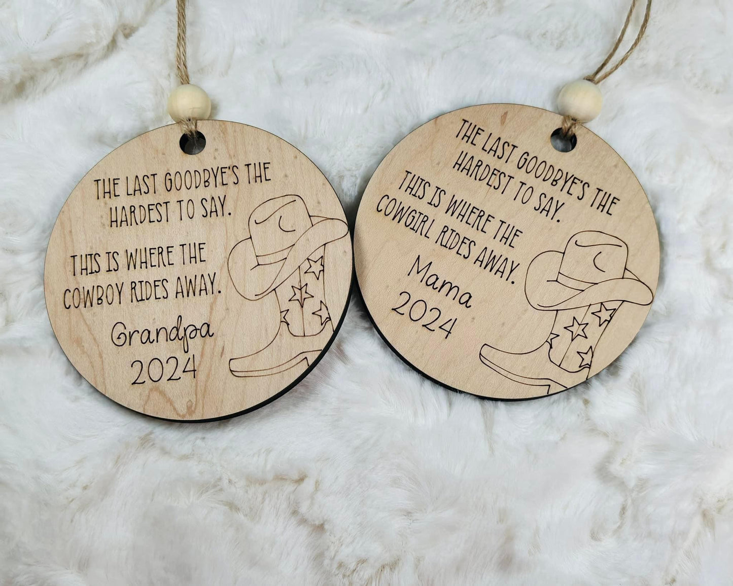 Cowboy/girl memorial ornaments